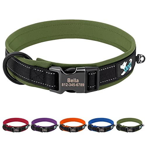 PET ARTIST Hundehalsband, personalisierbar, Nylon, superweich, verstellbar, gepolstert, reflektierend, langlebig, Metallschnalle, Hundehalsbänder für Welpen, Grün S, S:10-13''(25-33cm) von PET ARTIST