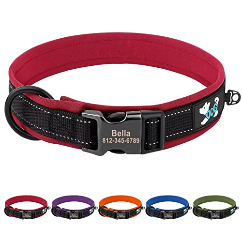 PET ARTIST Personalisiertes Maßgeschneidertes Gepolstertes Nylon-Hundehalsband für Kleine, Mittelgroße und Große Hunde, Verstellbare Metallschnalle, Haustierhalsband mit Reflektierenden (XL, rot) von PET ARTIST