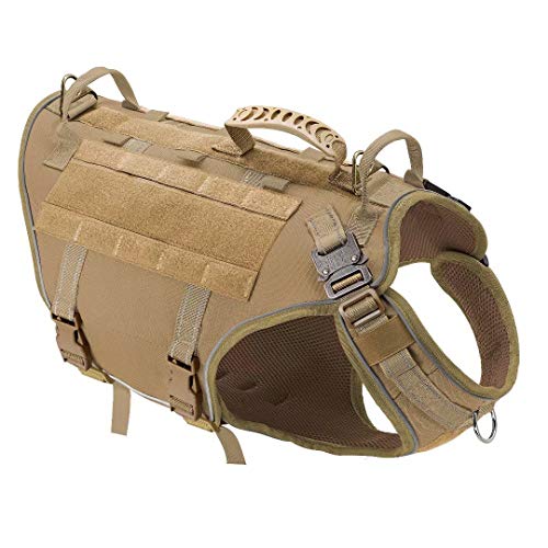 PET Artist Reflective Tactical Dog Harness with 3 x Handles and 2 x Lead Clip - No Pull Molle Vest for Walking Training, Adjustable Pet Harness for Medium and Large Dogs,Coyote Brown,M von PET ARTIST