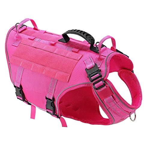 PET Artist Reflective Tactical Dog Harness with 3 x Handles and 2 x Lead Clip - No Pull Molle Vest for Walking Training, Adjustable Pet Harness for Medium and Large Dogs,Rose,L von PET ARTIST