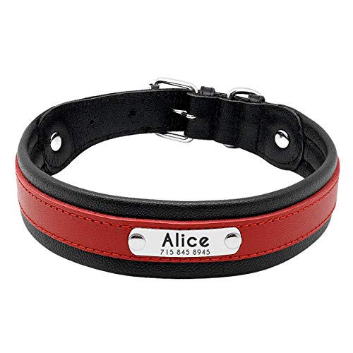 Pet Artist Hundehalsband aus Leder, mit Namensschild, personalisierbar, für große Hunde, Größe M/L/XL in Schwarz, Blau, Braun, Hot Pink, Rot und Lila von PET ARTIST