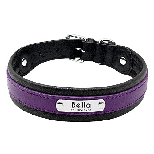 Pet Artist Hundehalsband aus Leder, mit Namensschild, personalisierbar, für große Hunde, Größe M/L/XL in Schwarz, Blau, Braun, Hot Pink, Rot und Lila von PET ARTIST