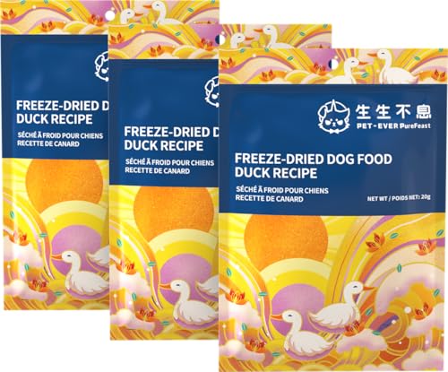 PET-EVER PureFeast gefriergetrocknete Hundeleckerlis, 94% tierisches, gefriergetrocknetes Rohfutter, gesundes Futter mit hohem Proteingehalt und Mahlzeitenmixer für Hunde (20g*3, Ente) von PET-EVER PureFeast