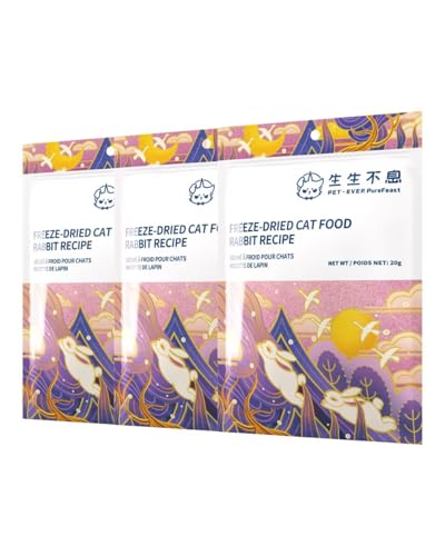 PET-EVER PureFeast Freeze-Dried Hilaw a Taraon Ti Pusa, 97% Taraon a Nagtaud iti Ayup para iti Pusa, Geboren zu Protina bei Treat & Topper (Rabbit Recipe - 2.1 Ounce) von PET-EVER PureFeast