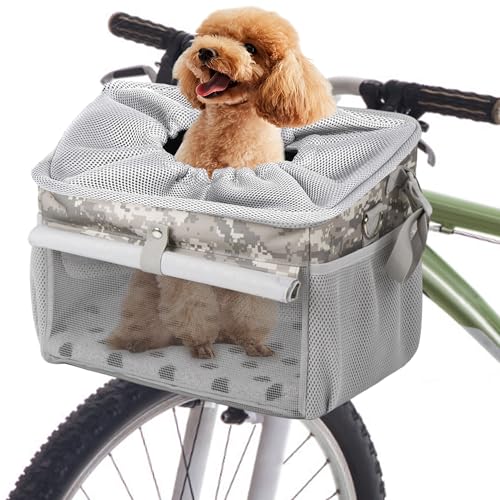 Hunde-Fahrradkorb, Haustier-Fahrradträger, Hundeautositz mit Sicherheitsseil, verstellbarer Schultergurt, tragbare atmungsaktive Fahrradkorbtasche für Hunde und Katzen bis zu 6,8 kg von PET FULED