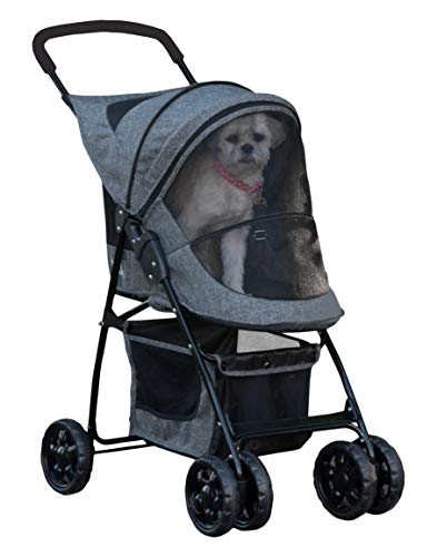 Pet Gear Happy Trails Lite Haustier-Kinderwagen für Katzen/Hunde, Reißverschluss-Eingang, einfach zusammenklappbar mit herausnehmbarem Futter, Sicherheitsgurt, Aufbewahrungskorb von Pet Gear