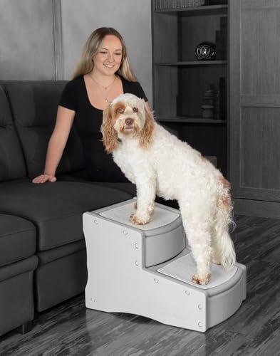 Pet Gear Easy Step II Extra breite Haustiertreppe, 2 Stufen, für Hunde/Katzen bis zu 90 kg, Abnehmbarer/waschbarer Teppich, einfache Montage (kein Werkzeug erforderlich), Nebel von PET GEAR INC