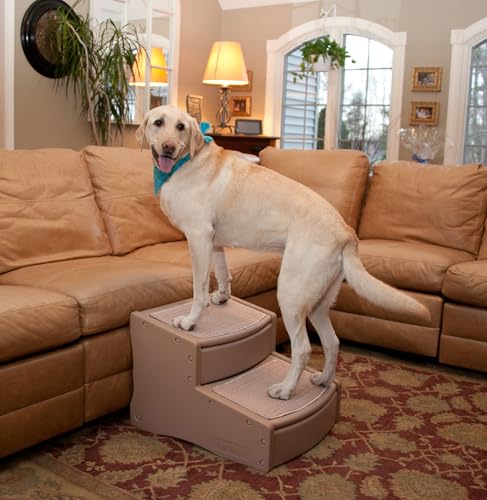 Pet Gear Easy Step II Extrabreite Haustiertreppe, 2 Stufen, für Hunde/Katzen bis zu 90 kg, Abnehmbarer/waschbarer Teppich, einfache Montage (kein Werkzeug erforderlich), Kamel von PET GEAR INC