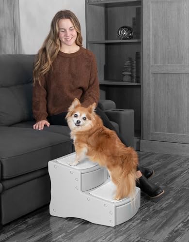 Pet Gear Easy Step II Haustiertreppe, 2 Stufen, für Katzen/Hunde bis zu 34 kg, tragbar, abnehmbar, waschbar, Teppich-Lauffläche, kein Werkzeug erforderlich, Nebel von PET GEAR INC