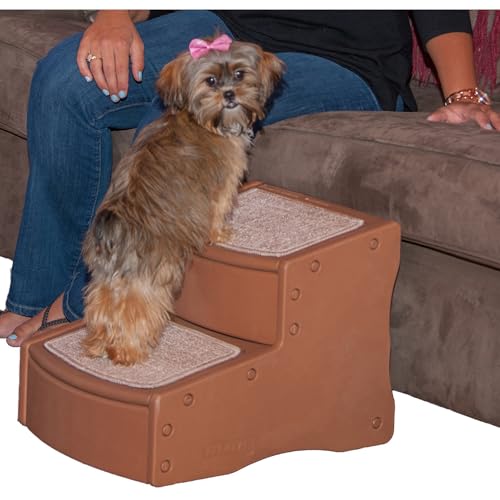 Pet Gear Easy Step II Haustiertreppe, 2 Stufen, für Katzen/Hunde bis zu 34 kg, tragbar, abnehmbar, waschbar, Teppichmatte, kein Werkzeug erforderlich, Toffee von PET GEAR INC