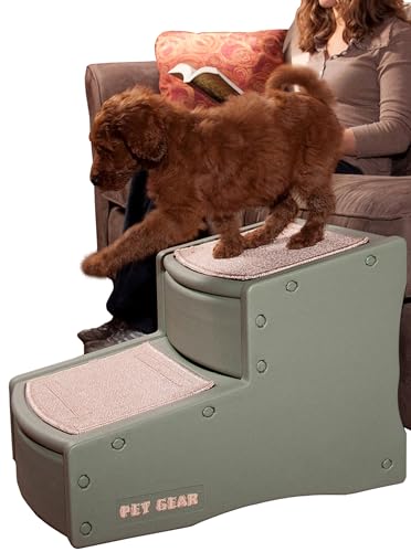 Pet Gear Easy Step II Haustiertreppe, 2 Stufen, für Katzen/Hunde bis zu 68 kg, tragbar, abnehmbar, waschbar, Teppichmatte, kein Werkzeug erforderlich, Weide von PET GEAR INC