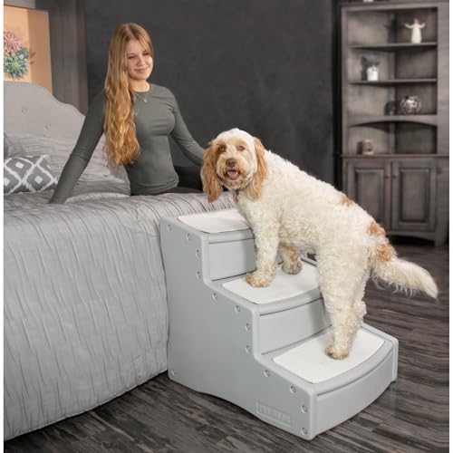 Pet Gear Easy Step III Extra breite Haustiertreppe, 3 Stufen, für Hunde/Katzen bis zu 90 kg, Abnehmbarer/waschbarer Teppich, einfache Montage (kein Werkzeug erforderlich) Nebel von PET GEAR INC