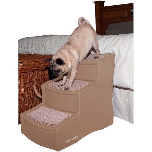 Pet Gear Easy Step III Haustiertreppe, 3 Stufen, für Katzen/Hunde, abnehmbare, waschbare Teppichstufen, für Haustiere bis zu 68 kg, kein Werkzeug erforderlich, Kamel von PET GEAR INC