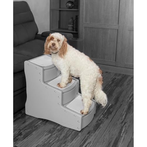 Pet Gear Easy Step III Haustiertreppe, 3 Stufen, für Katzen/Hunde, abnehmbare, waschbare Teppichstufen, für Haustiere bis zu 68 kg, kein Werkzeug erforderlich, Nebel von PET GEAR INC