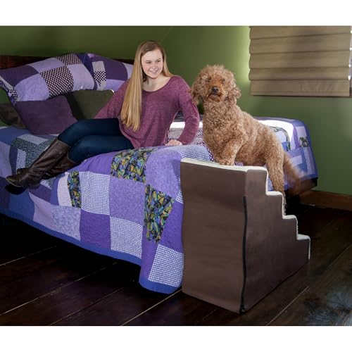 Pet Gear Easy Step IV Haustiertreppe, 4 Stufen, für Katzen/Hunde, abnehmbare, waschbare Teppichstufen, für Haustiere bis zu 68 kg, kein Werkzeug erforderlich, Espresso/Creme von PET GEAR INC