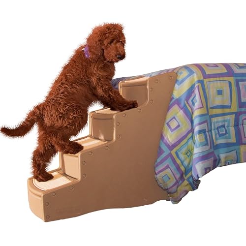 Pet Gear Easy Step IV Haustiertreppe, 4 Stufen, für Katzen/Hunde, abnehmbare, waschbare Teppichstufen, für Haustiere bis zu 68 kg, kein Werkzeug erforderlich, Kamel von PET GEAR INC