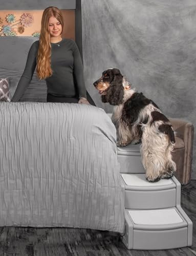 Pet Gear Easy Step IV Haustiertreppe, 4 Stufen, für Katzen/Hunde, abnehmbare waschbare Teppichstufen, für Haustiere bis zu 68 kg, kein Werkzeug erforderlich, Nebel von PET GEAR INC