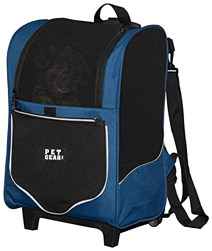 Pet Gear I-GO2 Sport-Roller-Rucksack, Reisetasche, Autositz für Katzen/Hunde, Netz-Belüftung, inklusive Haltegurt, Teleskopgriff, Aufbewahrungstasche, Marineblau von PET GEAR INC