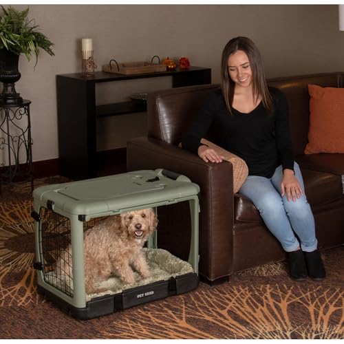 Pet Gear The Other Door 4 Türige Stahlkiste für Hunde/Katzen mit Tür im Garage-Stil, inklusive Plüschbett + Reisetasche, kein Werkzeug erforderlich, Weide von PET GEAR INC