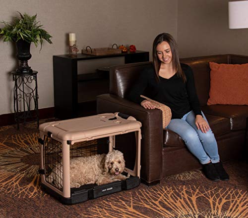Pet Gear The Other Door 4 Türige Stahlkiste für Hunde Katzen mit Tür im Garage-Stil inklusive Plüschbett + Reisetasche, kein Werkzeug erforderlich, Beige von PET GEAR INC