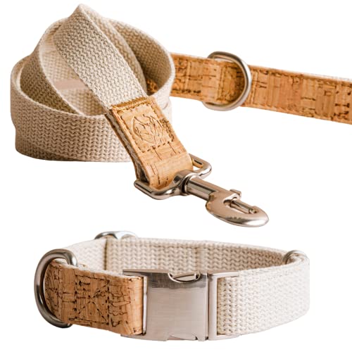 Set bestehend aus nachhaltigem Hundehalsband und nachhaltiger Leine – 100% natürliche Produkte aus reinem Hanf und Kork für große Hunde, bequem, strapazierfähig (groß) von PET IMPACT REDUCING ENVIRONMENTAL PAWPRINTS