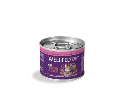 Wellfed - Premium Nassfutter für Katzen - Erwachsene Sterilisierte - Pastete - 97,5% Fleisch - Ohne Getreide - Packung mit 6 (6X 200 g) (Turkey & Duck) von PET-INTEREST LOVE IN ACTION