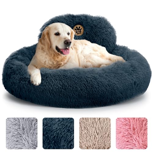 PetJett Beruhigendes Hundebett, groß, 91,4 cm, rundes Bett, rutschfest und waschbar, superweiches Donut-Bett, flauschiges Kunstfell, Anti-Angst, Premium-Komfort-Haustierbett, passend für Hunde bis zu von PET JETT