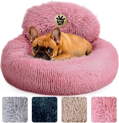 PetJett Beruhigendes Hundebett für kleine Hunde, 58,4 cm, Donut-Hundebetten, rutschfest und waschbar, flauschiges Plüsch-Kunstfell, Haustierbett, Anti-Angst, Premium-Komfort, rundes Welpenbett von PET JETT