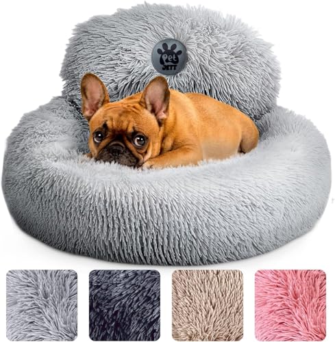 PetJett Beruhigendes kleines Hundebett, rund, rutschfest, waschbar, superweich, flauschig, Plüsch-Kunstfell, Anti-Angst, Premium-Komfort, Donut-Welpenbett, passend für Hunde bis zu 11,3 kg, Hellgrau PetJett Beruhigendes kleines Hundebett, rund, rutschfest, waschbar, superweich, flauschig, Plüsch-Kunstfell, Anti-Angst, Premium-Komfort, Donut-Welpenbett, passend für Hunde bis zu 11,3 kg, Hellgrau von PET JETT