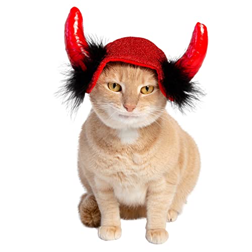 Haustier Krewe Teufel Katze Hut Kostüm,Halloween Kostüme für Katze,Einheitsgröße passt allen Haustieren,Perfekt für Halloween, Fotoshootings, Geschenke für Katzenliebhaber (Einheitsgröße) von PET KREWE UNLEASH THE PARADE
