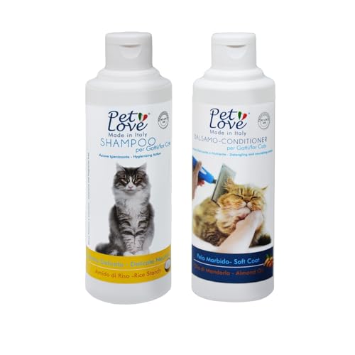 Shampoo und Pflegespülung für Katzen mit pflegender und hygienischer Wirkung, entwirrend für EIN weiches und strahlendes Fell – neutrale Formel ohne Parfüm und Farbstoffe – Set 2 x 250 ml Pet Love Shampoo und Pflegespülung für Katzen mit pflegender und hygienischer Wirkung, entwirrend für EIN weiches und strahlendes Fell – neutrale Formel ohne Parfüm und Farbstoffe – Set 2 x 250 ml Pet Love von PET LOVE