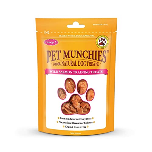 Pet Munchies Wild Salmon Hundetrainingsleckereien, getreidefrei, leckere Bisse mit natürlichem echtem Fleisch, 50 g Pet Munchies Wild Salmon Hundetrainingsleckereien, getreidefrei, leckere Bisse mit natürlichem echtem Fleisch, 50 g von PET MUNCHIES