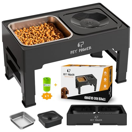 PET POWER Hundenäpfe erhöht, 4 verstellbare Höhe, erhöhter Hundenapf mit auslaufsicherem Wassernapf und Edelstahlfutter, rutschfester Futternapf für kleine, mittelgroße und große Hunde, Katzen von PET POWER
