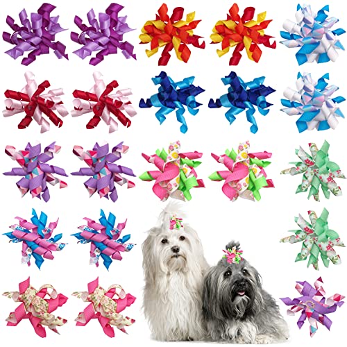 PET SHOW 10 Paar Haarschleifen für kleine Hunde mit Gummibändern, lockig, Yorkie-Topknot, Katzenwelpen, Haar-Accessoires, Schleife, Fellpflegezubehör, Blumen-Stil von PET SHOW