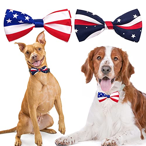 PET SHOW 2 Stück US-Flagge patriotische große Hunde Halsband Fliegen Befestigung Slide Medium Big Dog Fliegen für Unabhängigkeitstag Juni 14. Juli 4. Feiertag Party Grooming Zubehör A von PET SHOW