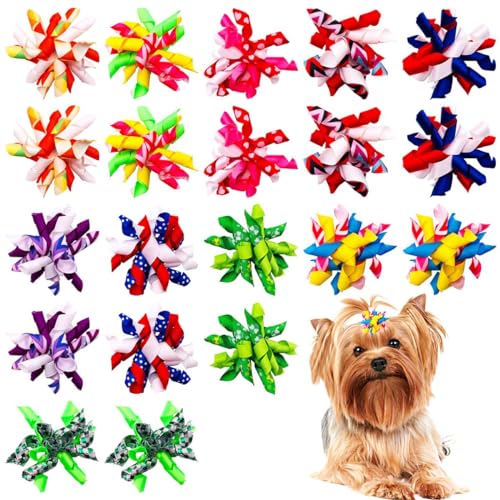PET SHOW 20 Stück/10 Paar gelockte Hundehaarschleifen mit Gummibändern für kleine und mittelgroße Hunde, spiralförmig, für Welpen, Wirbel, Katze, Festival, Haarschmuck, Haustiergeschenk, Geschenk von PET SHOW