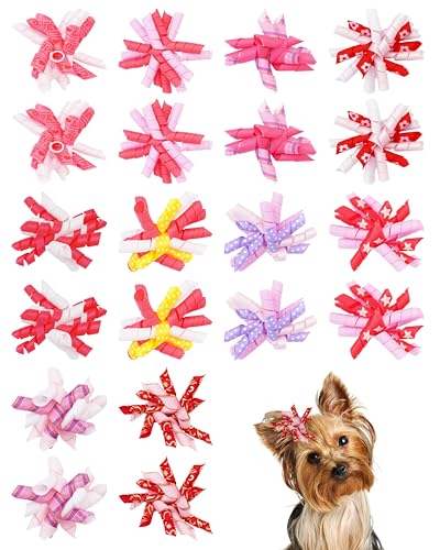 PET SHOW 20 Stück / 10 Paar rosa gelockte Hundehaarschleifen mit Gummibändern für kleine und mittelgroße Hunde, Mädchen, Spiralform, Welpen, Wirbel, Katze, weiblich, Urlaub, Haarschmuck von PET SHOW