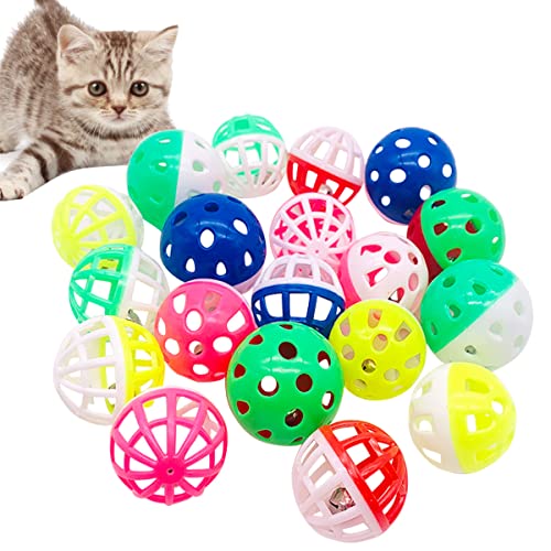PET SHOW 20 Stück Katzenspielzeug Bälle mit Glocke innen 4 cm 3,6 cm Kunststoff Kätzchen Chase Spielzeug Jingle Bell Ball für Katze Indoor Training von PET SHOW