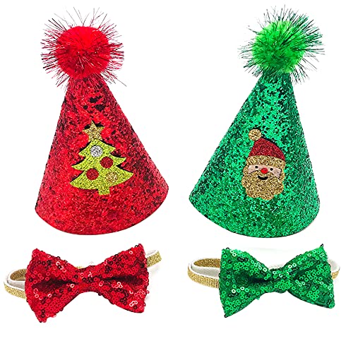 PET SHOW 4-teiliges Weihnachts-Hüte und Fliegen für kleine Hunde, rot-grün, mit Fliege, für Welpen, Kätzchen, Fellpflege-Zubehör, Kostüme (Weihnachten) von PET SHOW