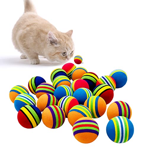 PET SHOW 50 Stück 3,6 cm interaktive Katzenspielzeug Bälle für Indoor-Katzen, bunte Regenbogen-Weichschaum-Kätzchen-Spielzeugbälle für kleine Hunde, Welpen, leises Spielzeug, 5 Farben von PET SHOW