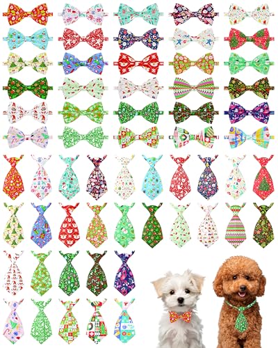 PET SHOW 60 Stück Weihnachts-Fliegen und Halsbänder für kleine Hunde, für Welpen, Katzen, verstellbare Weihnachtsfliegen für mittelgroße Hunde, Weihnachtsmann-Schleifen, Urlaubsparty, Krawatten von PET SHOW