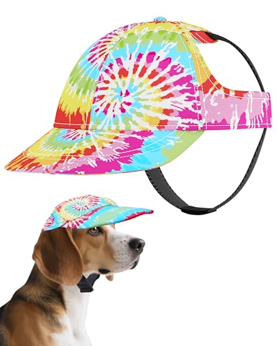 PET SHOW Baseballkappe für Hunde, Batikfärbung, Hundevisiere für kleine Hunde, Katzen, Haustier-Sonnenhüte mit Ohrlöchern, verstellbare Schnalle, Sommer, Jungen, Mädchen, Welpenhut, Regenbogen/XS von PET SHOW