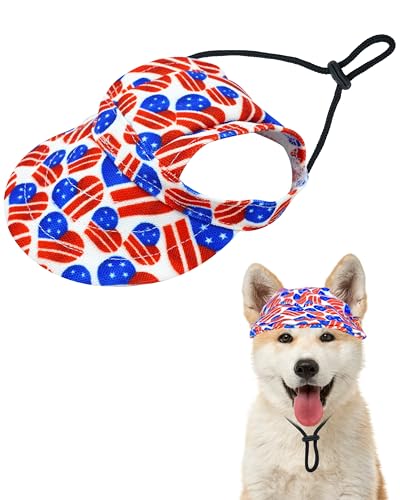 PET SHOW Baseballkappe für Hunde, Motiv: amerikanische Flagge, Hundevisier für kleine Hunde, Katzen, wasserdicht, Sonnenhüte mit Ohrlöchern, verstellbarer Kordelzug, patriotischer Hut für Jungen und von PET SHOW
