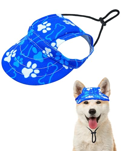 PET SHOW Baseballkappe für Hunde, Pfotenabdruck, Hundevisier für kleine Hunde, Katzen, wasserdicht, Sonnenhüte mit Ohrlöchern, verstellbarer Kordelzug, für Jungen, Welpen, Königsblau/XXS von PET SHOW