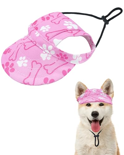 PET SHOW Baseballkappe für Hunde, Pfotenabdruck, Hundevisier für kleine Hunde, Katzen, wasserdicht, Sonnenhüte mit Ohrlöchern, verstellbarer Kordelzug, für Mädchen, Welpen, Rosa/XXS von PET SHOW