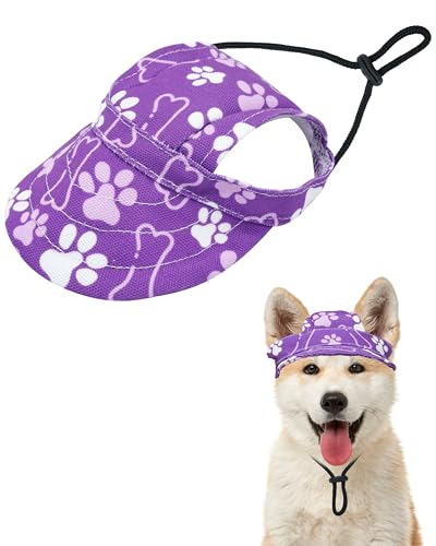 PET SHOW Baseballkappe für Hunde, Pfotenabdruck, Hundevisier für kleine Hunde, Katzen, wasserdicht, Sonnenhüte mit Ohrlöchern, verstellbarer Kordelzug, für Mädchen, Welpen, Violett/XXS von PET SHOW