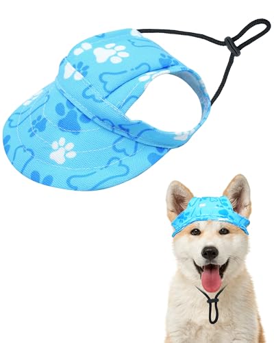 PET SHOW Baseballkappe für Hunde, Pfotenabdruck, Hundevisiere für mittelgroße und große Hunde, wasserdicht, Sonnenhüte mit Ohrlöchern, verstellbarer Kordelzug, für Jungen, Welpen, Hut, Blau/L von PET SHOW