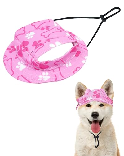 PET SHOW Fischerhut für Hunde, Pfotenabdruck, Hundevisier für kleine Hunde, Katzen, wasserdicht, Outdoor-Haustier-Sonnenhut mit Ohrlöchern, runde Krempe, verstellbarer Kordelzug, für Mädchen, Welpen von PET SHOW