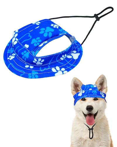 PET SHOW Fischerhut für Hunde, Pfotenabdruck, Hundevisier für kleine Hunde, Katzen, wasserdicht, für den Außenbereich, mit Ohrlöchern, runde Krempe, verstellbarer Kordelzug, für Jungen, Welpen von PET SHOW