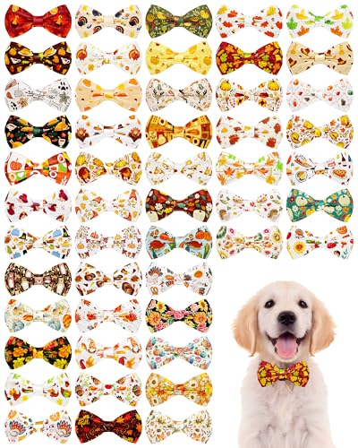 PET SHOW Fliegen für kleine Hunde, Großpackung, Schiebehalsband, für Welpen, Katzen, Thanksgiving, Fliegen für mittelgroße Hunde, Herbstschleifen, Urlaub, Party, Haustierpflege-Zubehör, Größe S/M, 50 von PET SHOW